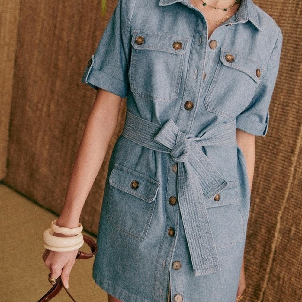 Sezane Blue Denim Jackie Mini Dress NWT